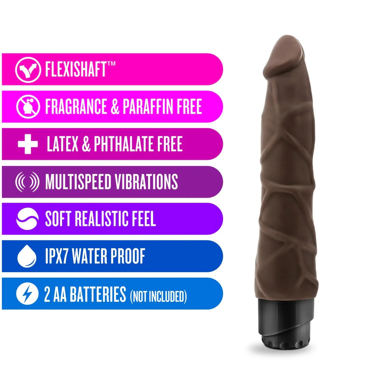 Dr. Skin Cock Vibe 1 Realistic Chocolate 9-Inch Long Vibrating Dildo - Image 3