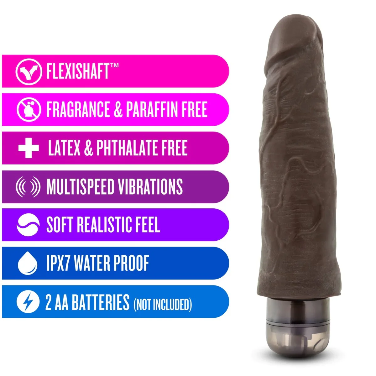 Dr. Skin Cock Vibe 14 Realistic Chocolate 8.25-Inch Long Vibrating Dildo - Image 3