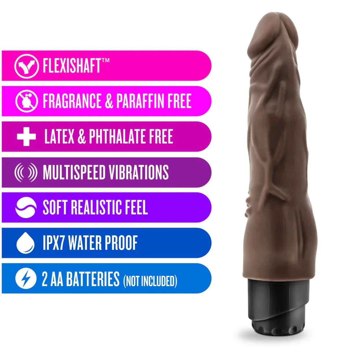 Dr. Skin Cock Vibe 4 Realistic Chocolate 8-Inch Long Vibrating Dildo - Image 3
