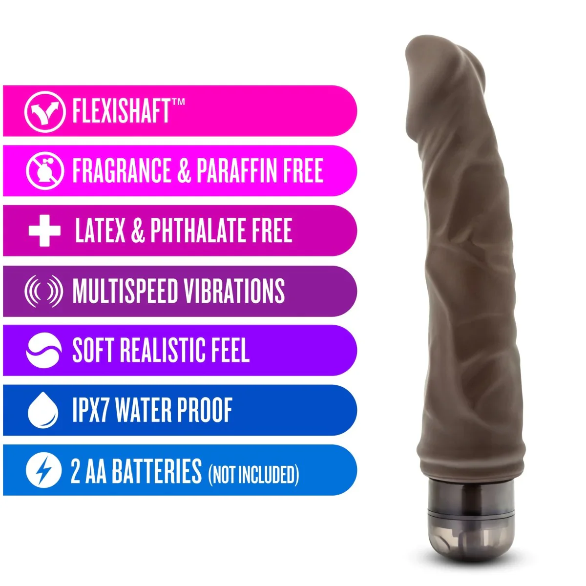 Dr. Skin Cock Vibe 6 Realistic Chocolate 9-Inch Long Vibrating Dildo - Image 3