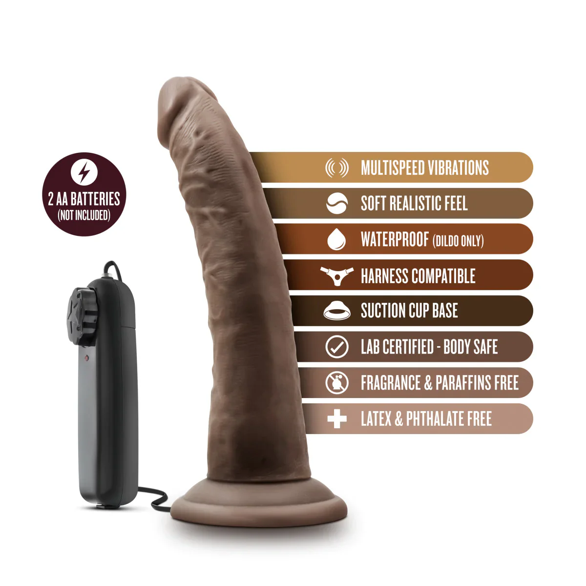 Dr. Skin Dr. Dave Realistic Chocolate 7.5-Inch Vibrating Dildo - Image 3