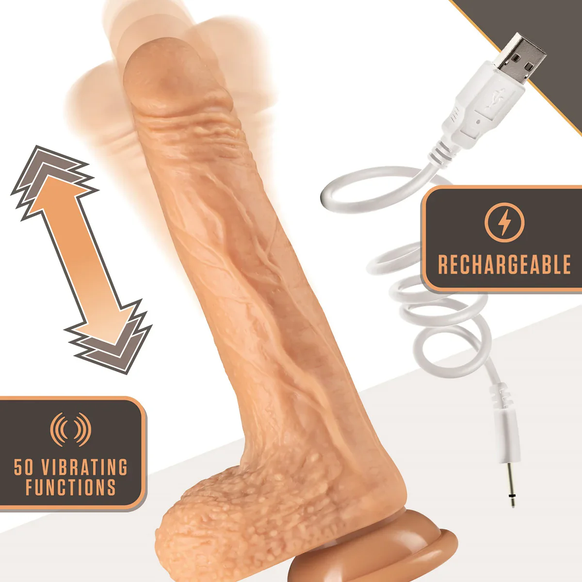 Dr. Skin Silicone Dr. Grey Vanilla 7.75-Inch Long Rechargeable Thrusting & Vibrating Dildo - Image 8