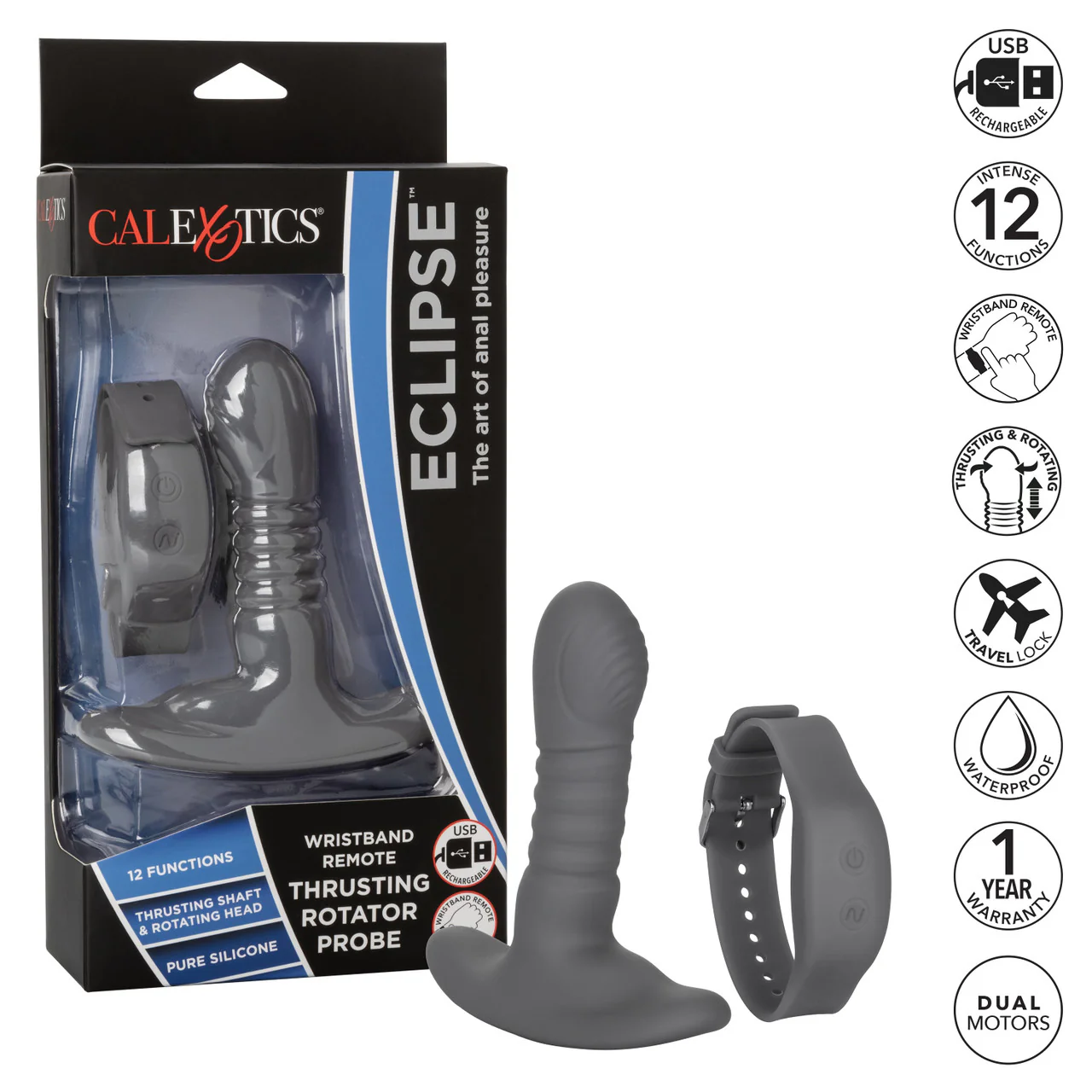 Eclipse Silicone Rechargeable Thrusting Rotator Anal Probe with Remote Control - Image 6