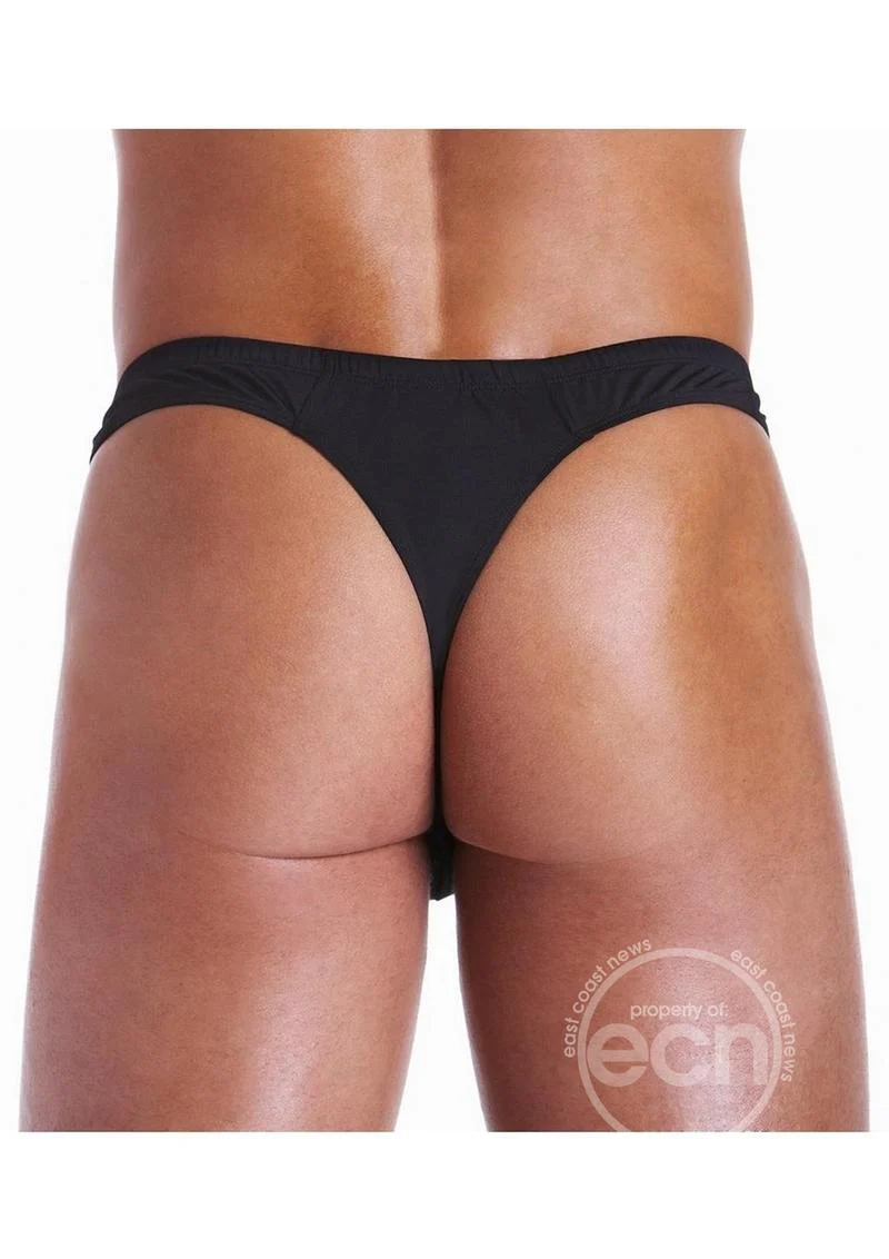 Fundies Unzip It Thong With Black Zorro Mask - O/S - Black - Image 3