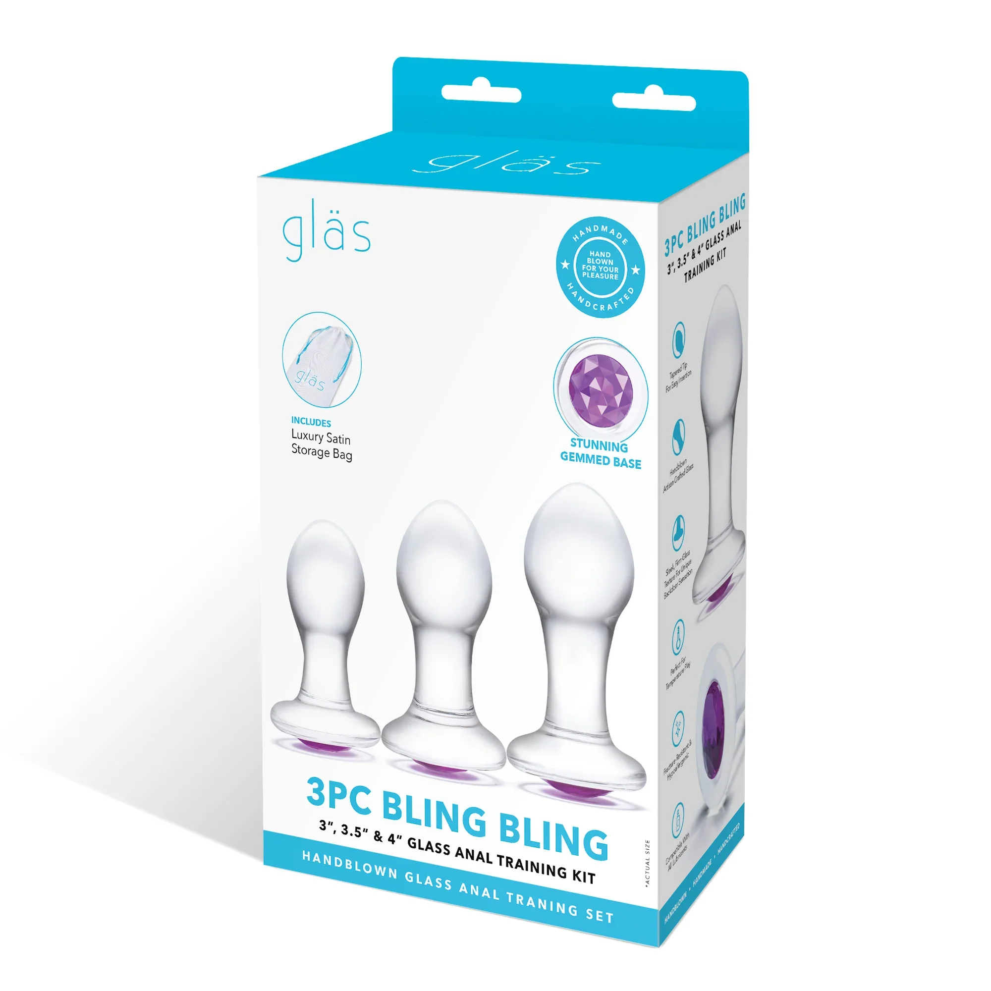 Gläs 3PC Bling Bling 3", 3.5", 4" Glass Anal Training Kit - Image 8