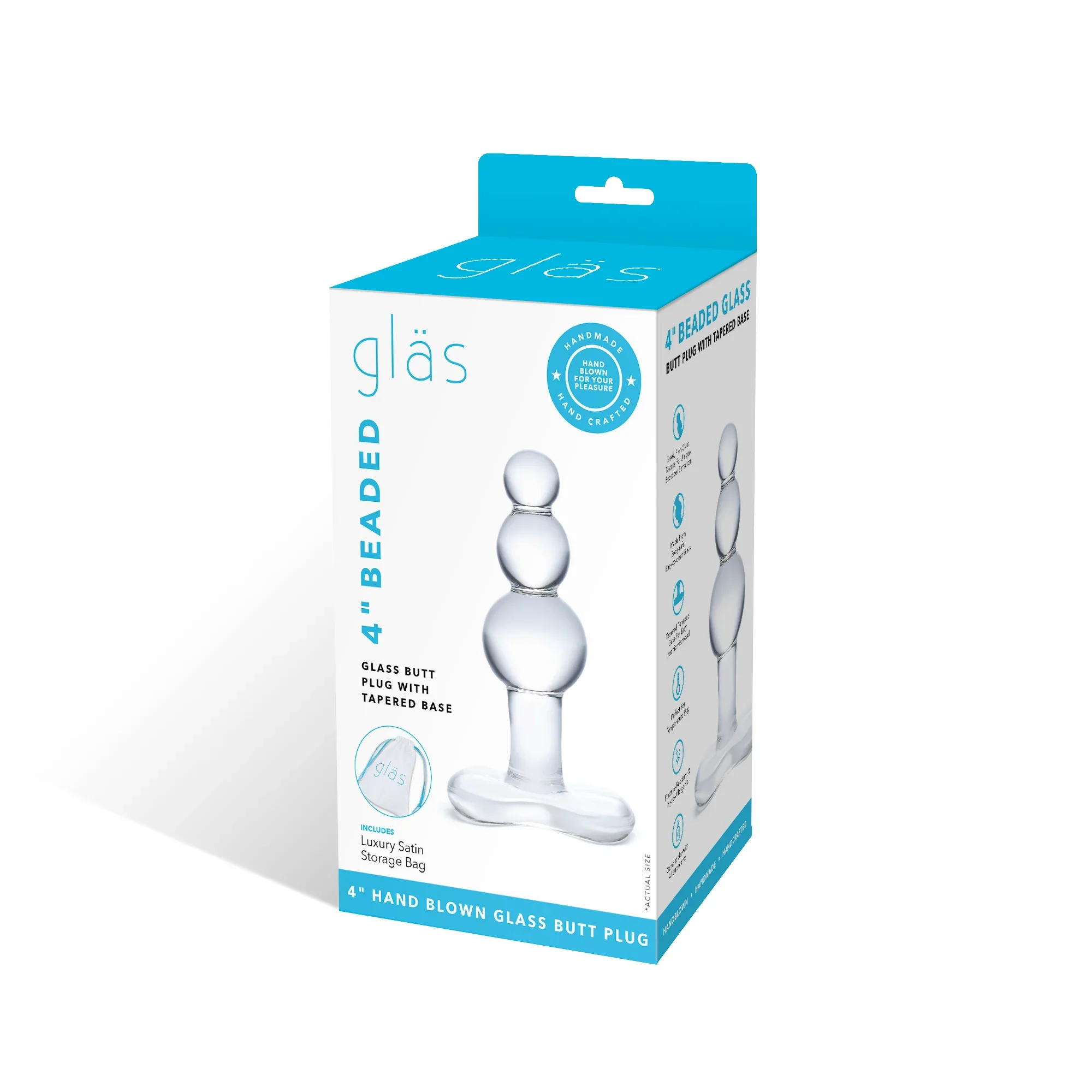 Gläs 4" Beaded Glass Butt Plug with Tapered Base - Image 8