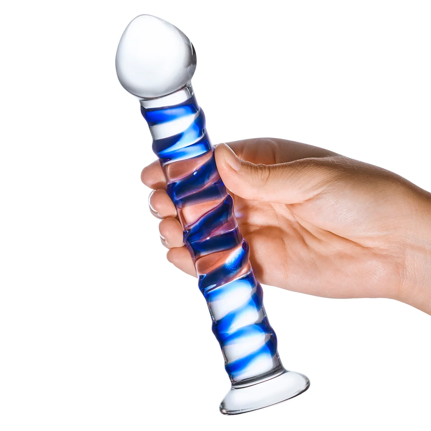 Gläs 7.5" Blue Spiral Glass Dildo - Image 4