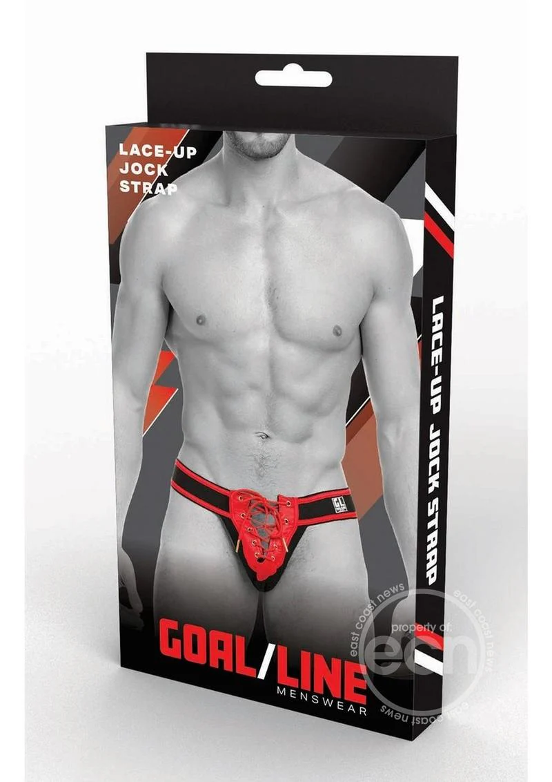 Goal Line Lace-Up Jockstrap Red - Image 2