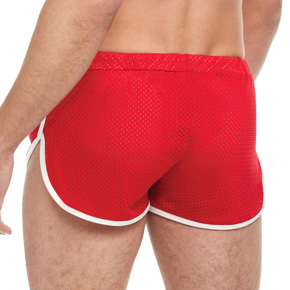 Goal Line Side Split Mesh Booty Shorts Red - Image 3