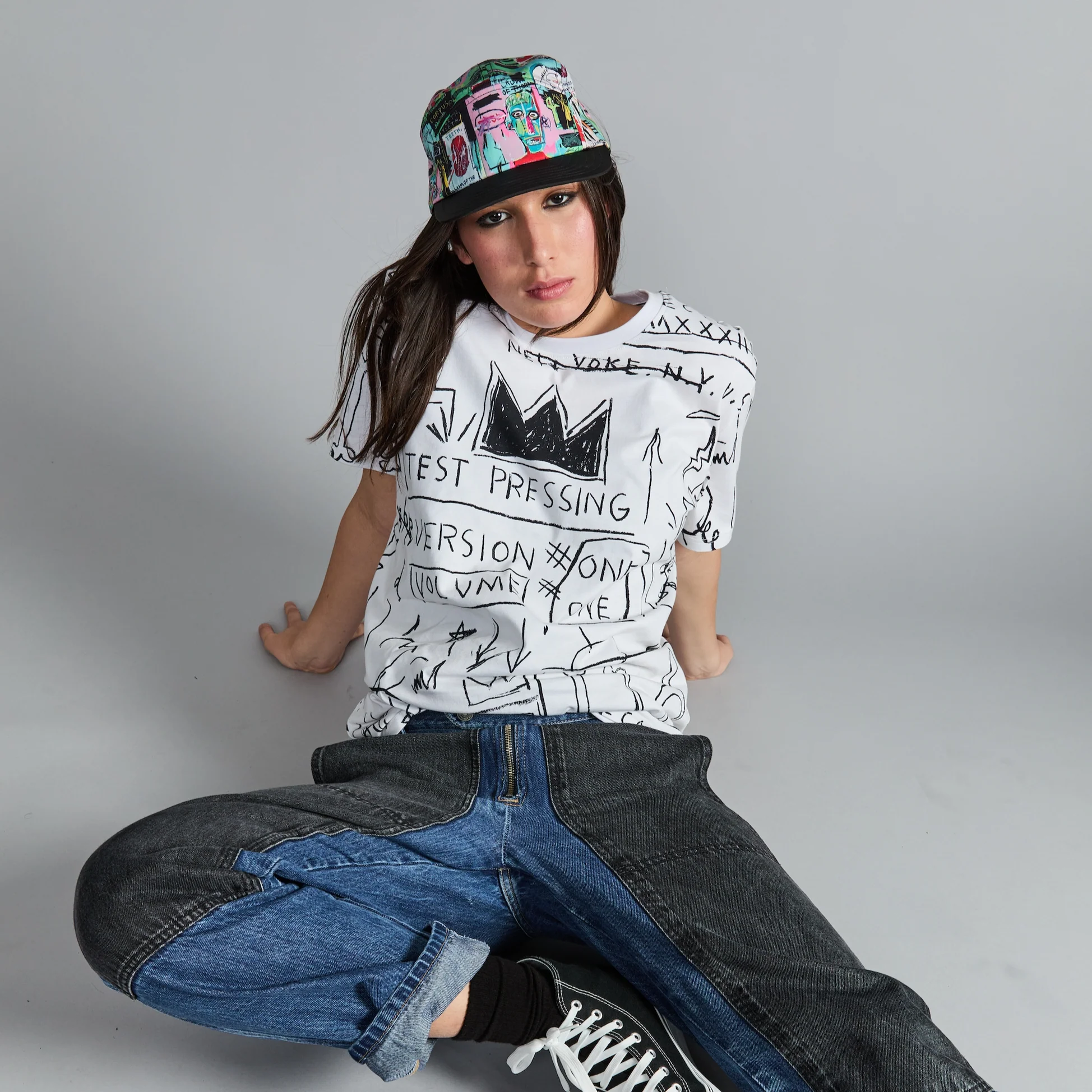 Jean-Michel Basquiat in Italian All-Over Print 5-Panel Cap - Image 4