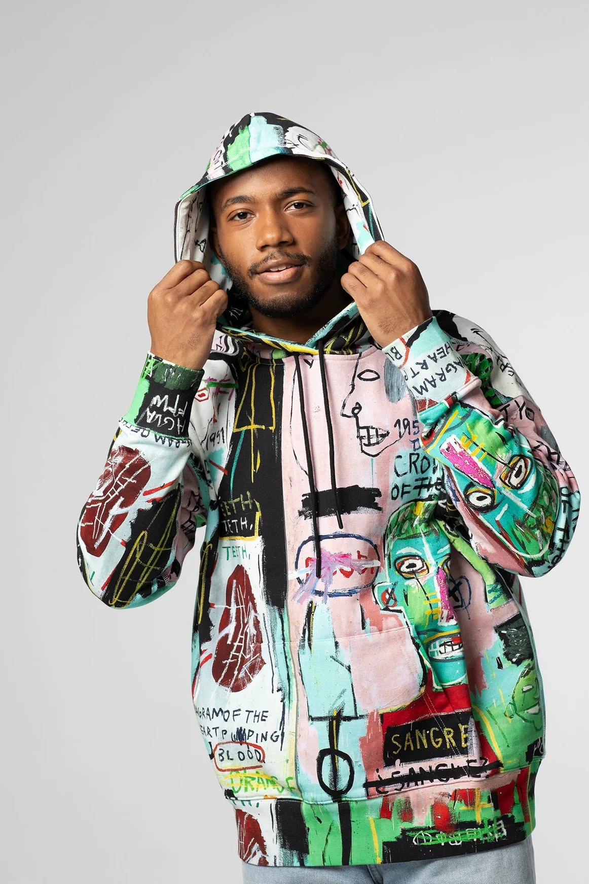 Jean-Michel Basquiat "in Italian" All-Over Print Hoodie - Image 2