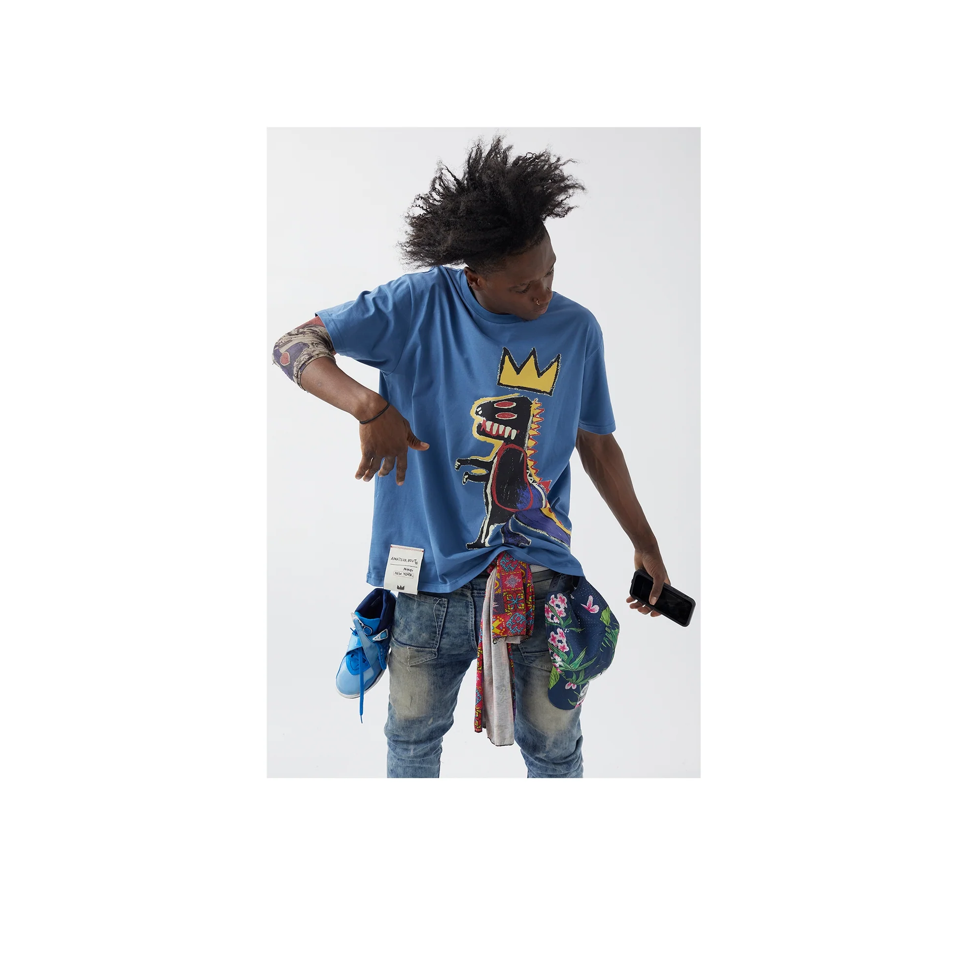 Jean-Michel Basquiat Pez Dispenser T-Shirt - Slate Blue - Image 4