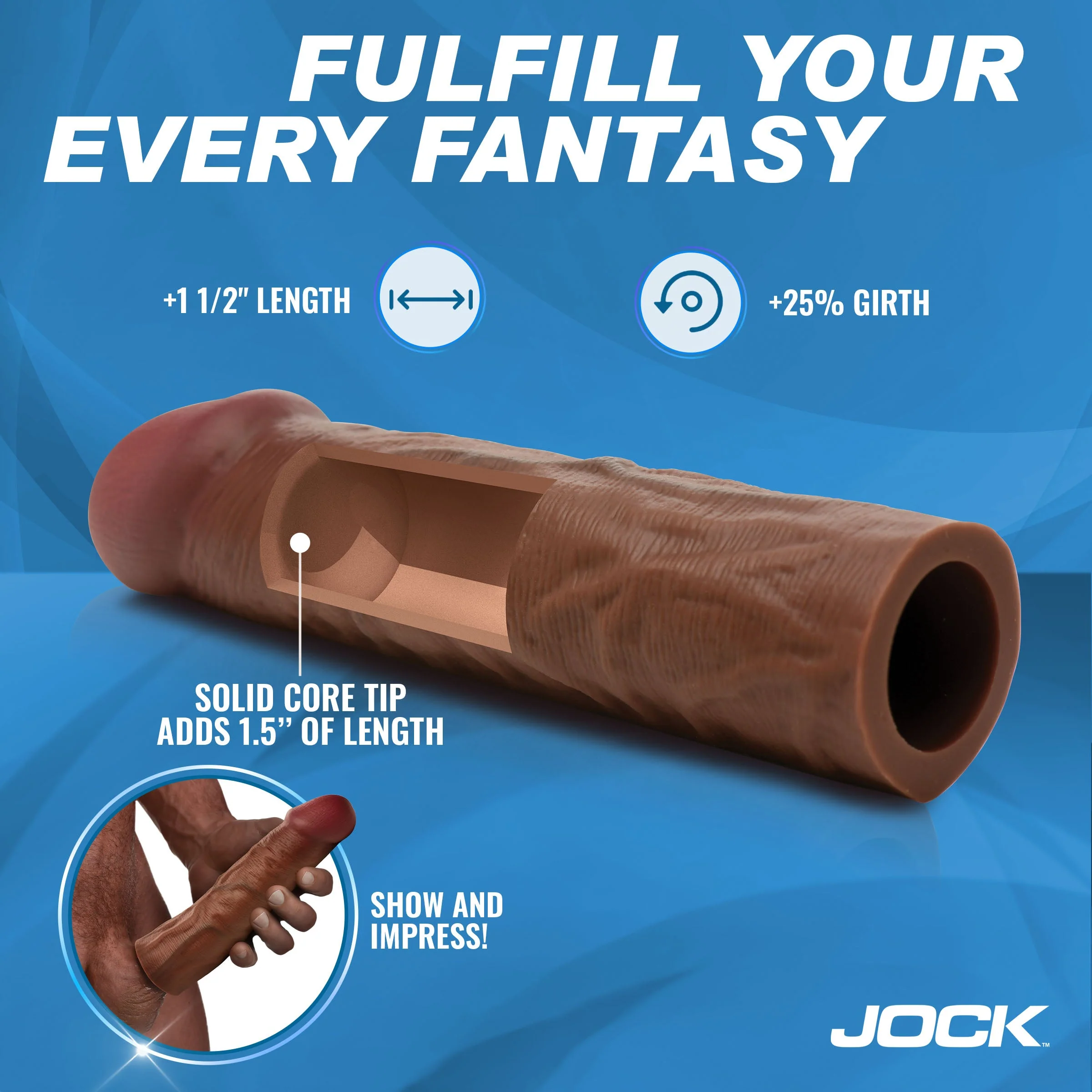 JOCK Enhancers 1.5" Silicone Penis Extension Sleeve - Dark - Image 3