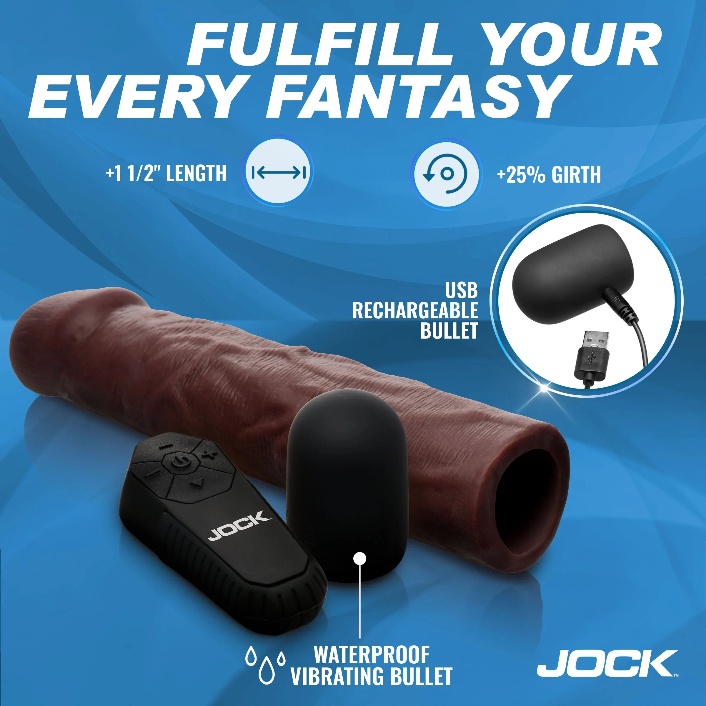 JOCK Enhancers Vibrating Penis Extension w/ Remote - Dark - Image 3