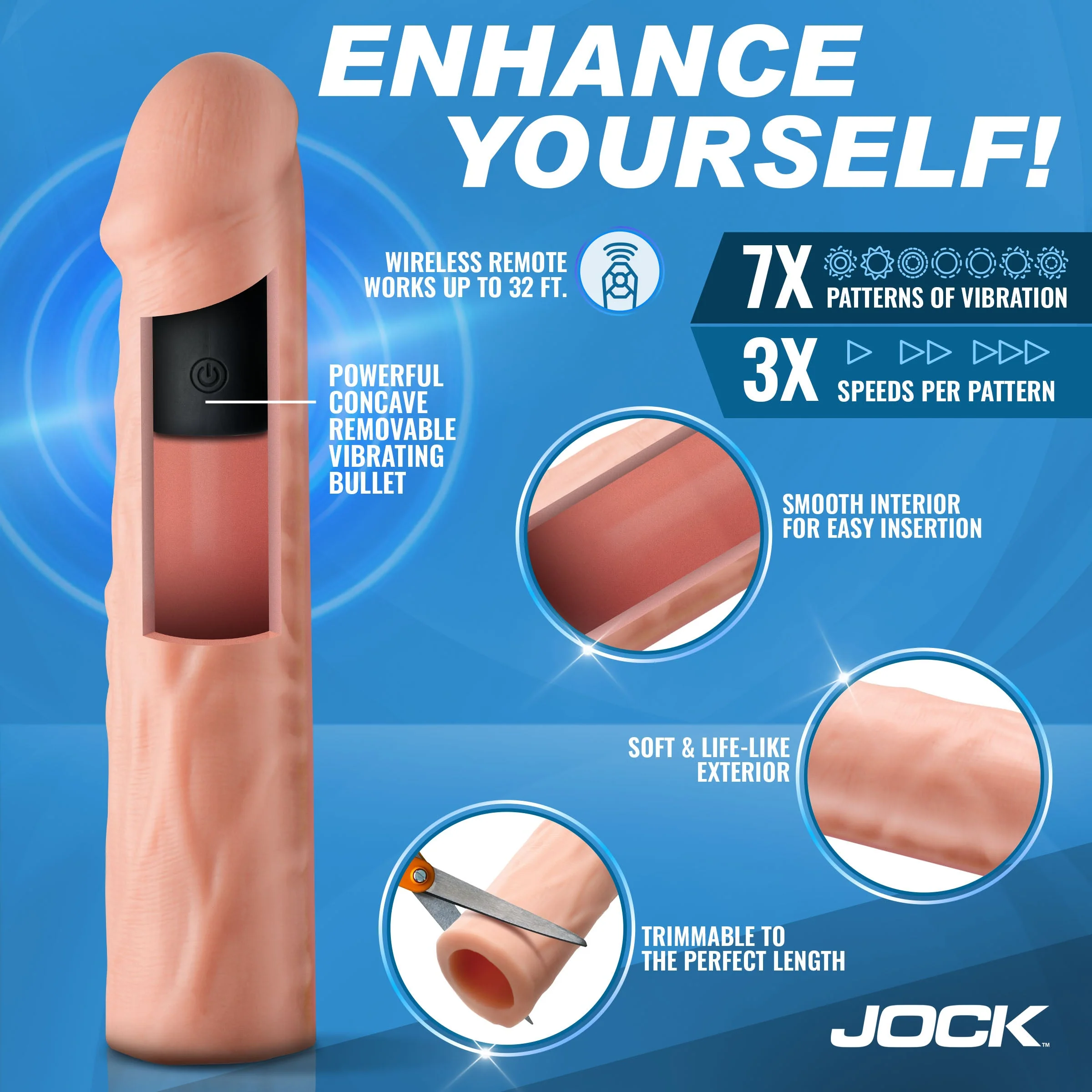 JOCK Enhancers Vibrating Penis Extension w/ Remote - Light - Image 2