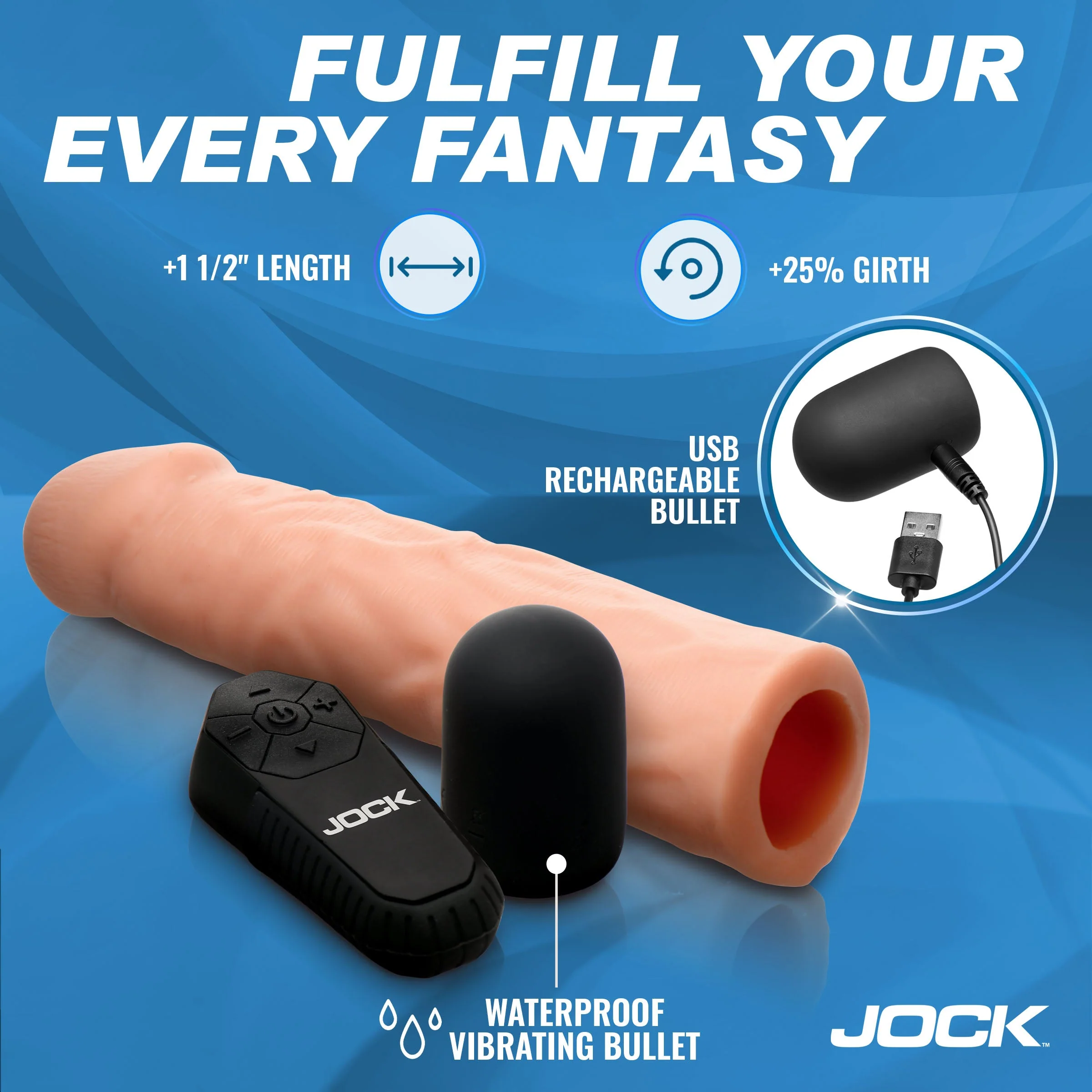 JOCK Enhancers Vibrating Penis Extension w/ Remote - Light - Image 3