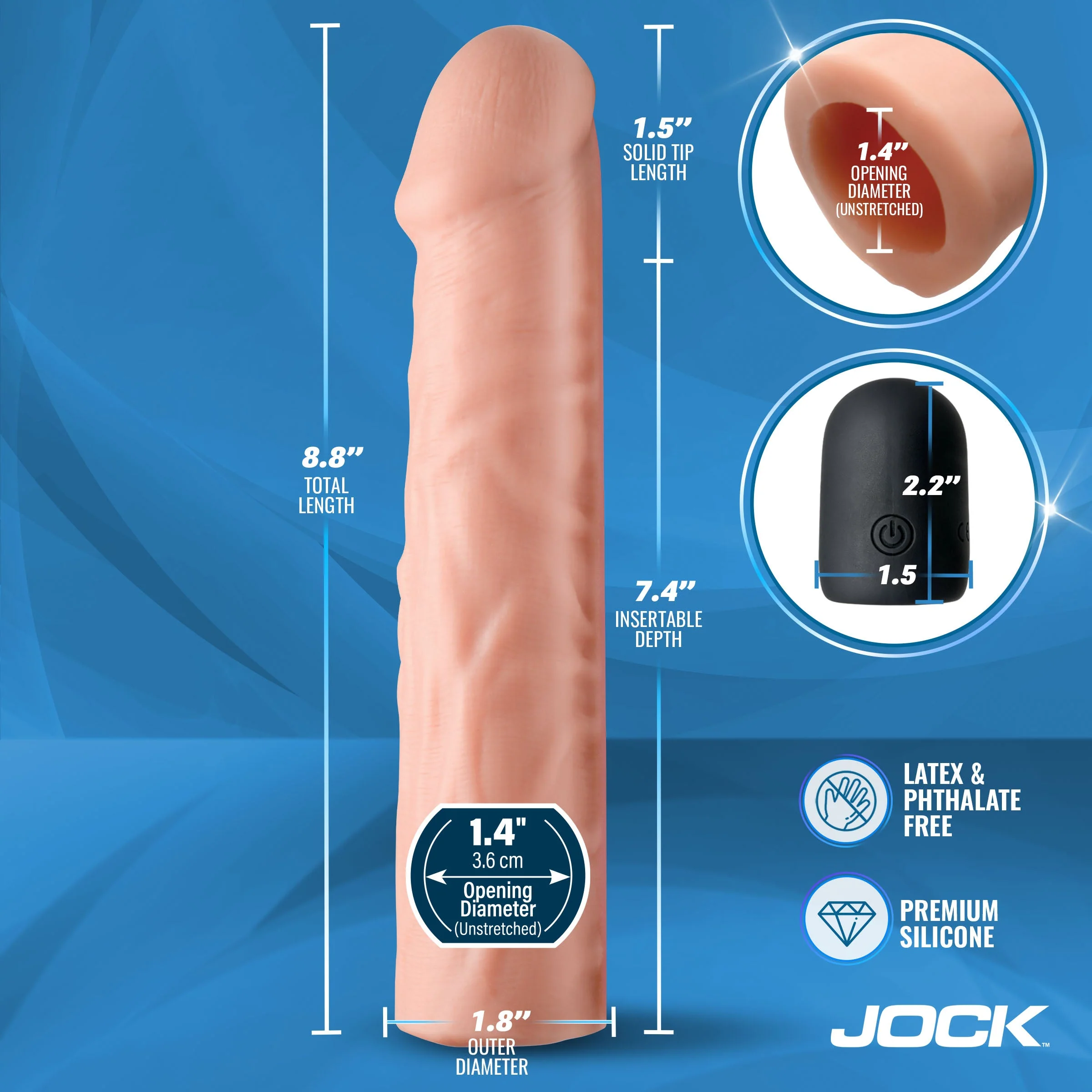 JOCK Enhancers Vibrating Penis Extension w/ Remote - Light - Image 4