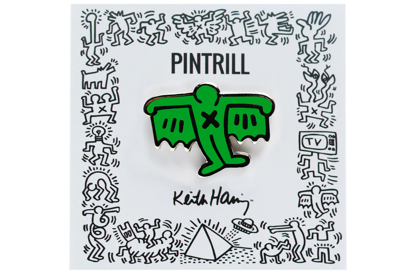 KEITH HARING BAT DEMON PIN - GREEN - Image 3