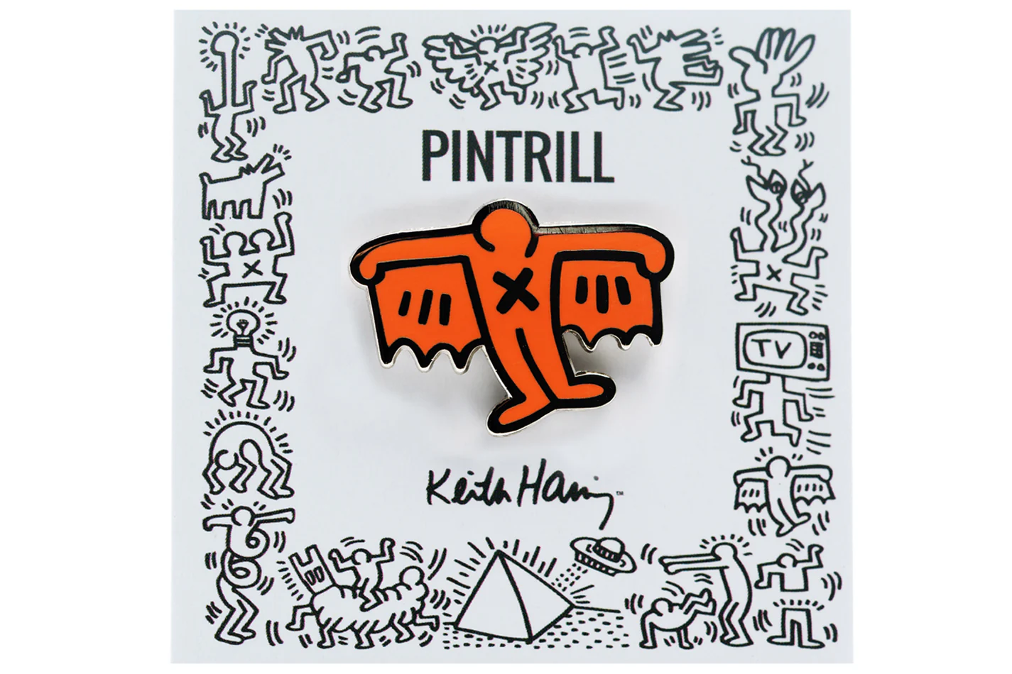KEITH HARING BAT DEMON PIN - ORANGE - Image 3