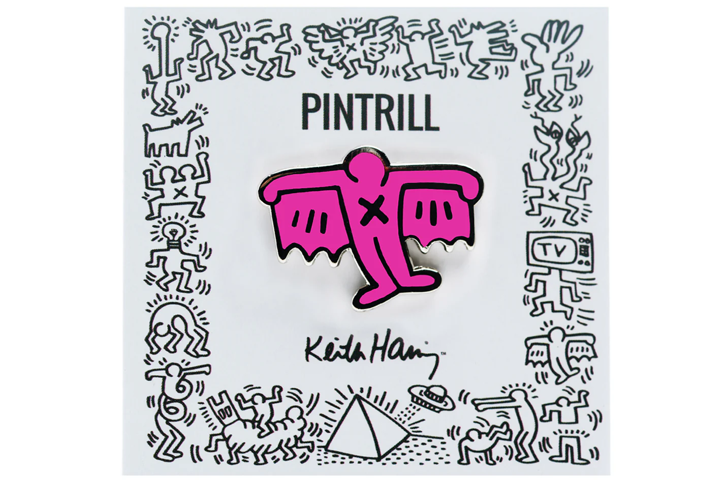 KEITH HARING BAT DEMON PIN - PINK - Image 3