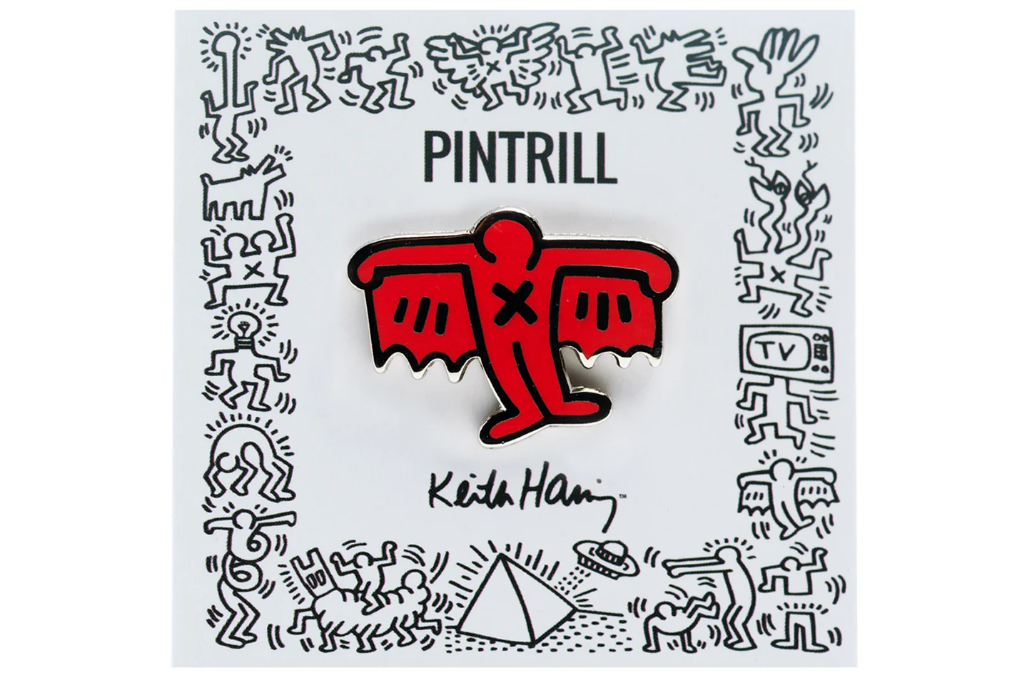 KEITH HARING BAT DEMON PIN - RED - Image 3