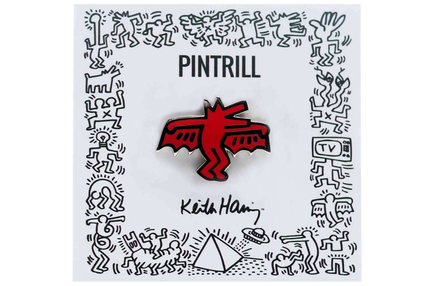 KEITH HARING BAT DOG PIN - RED - Image 3
