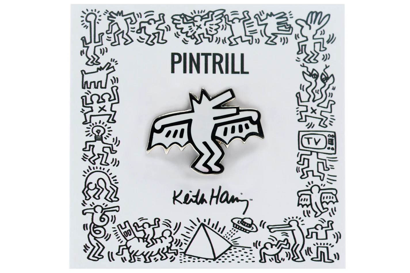 KEITH HARING BAT DOG PIN - WHITE - Image 3