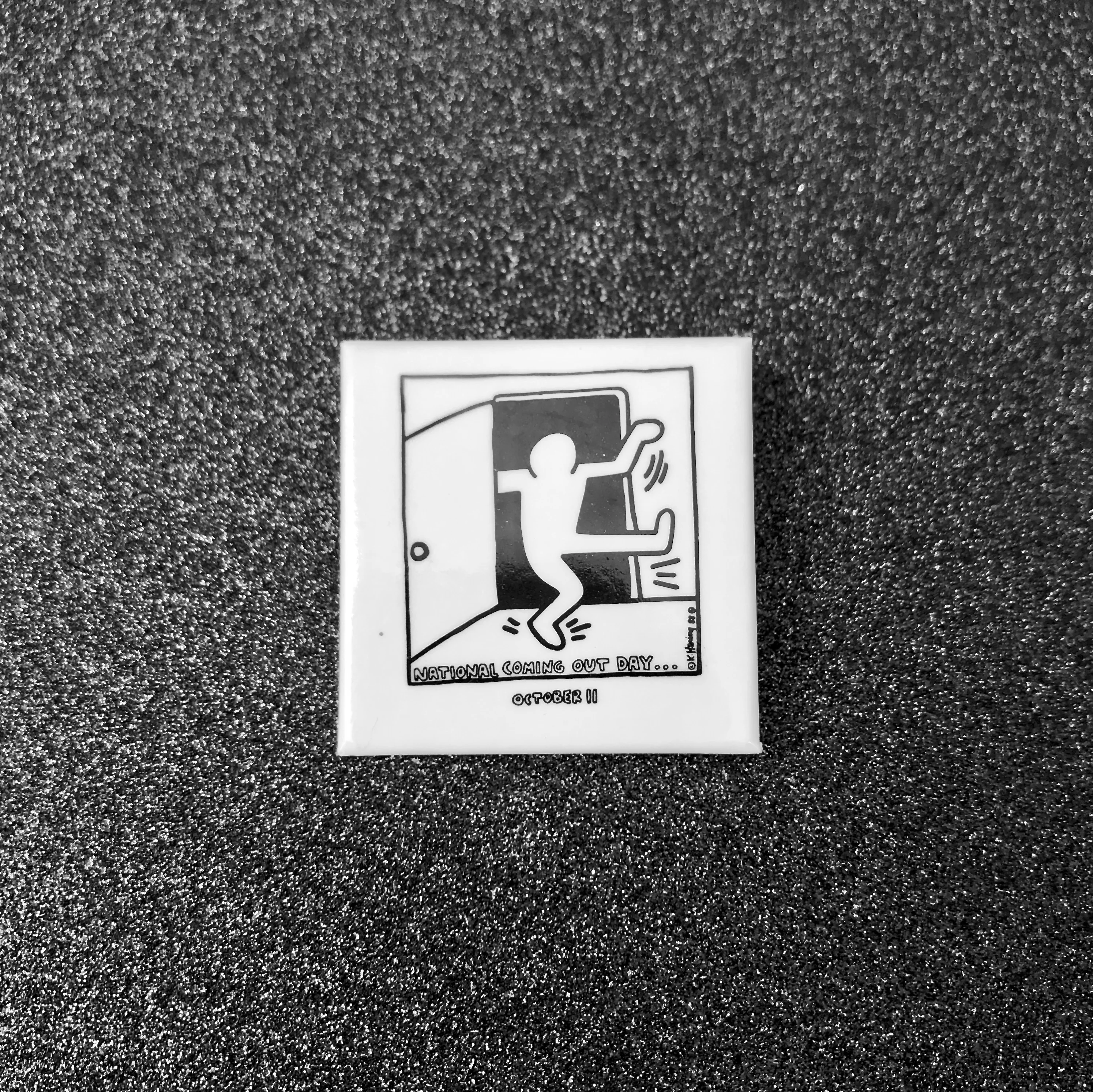 Keith Haring National Coming Out Day Black and White Button