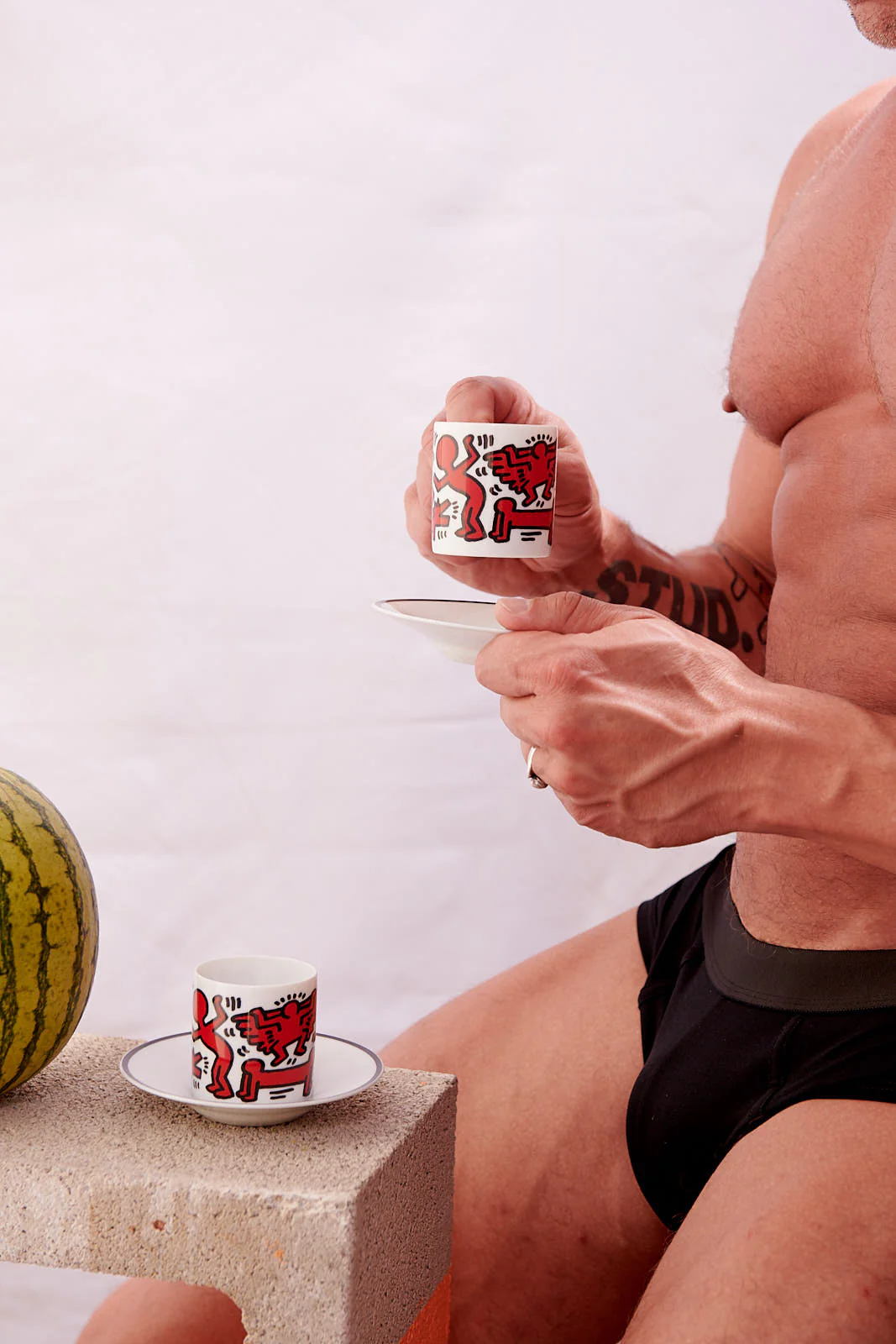 Keith Haring Porcelain Espresso Set - Red on White - Image 4
