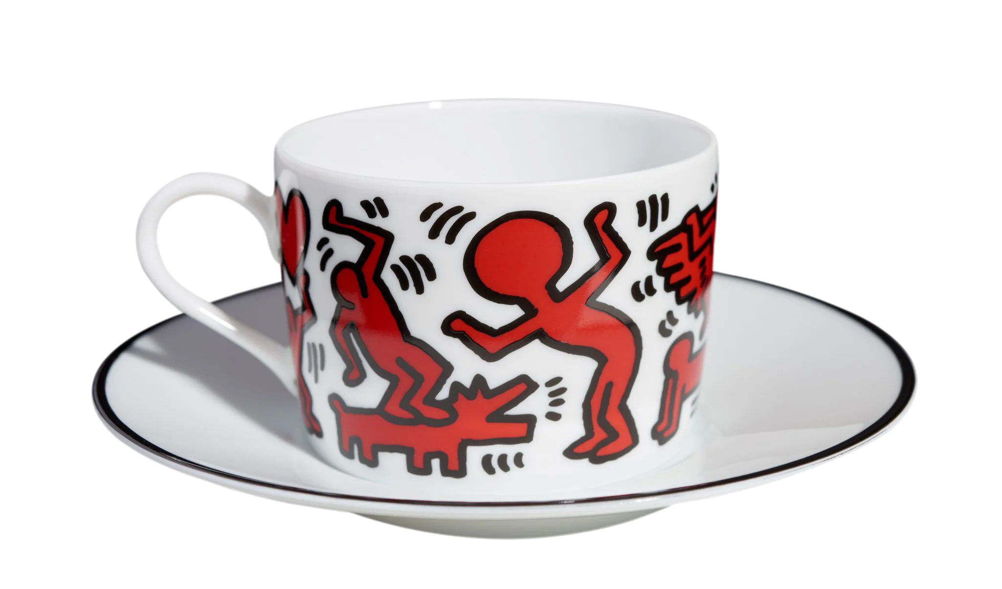Keith Haring Porcelain tea cup & plate - Red on White