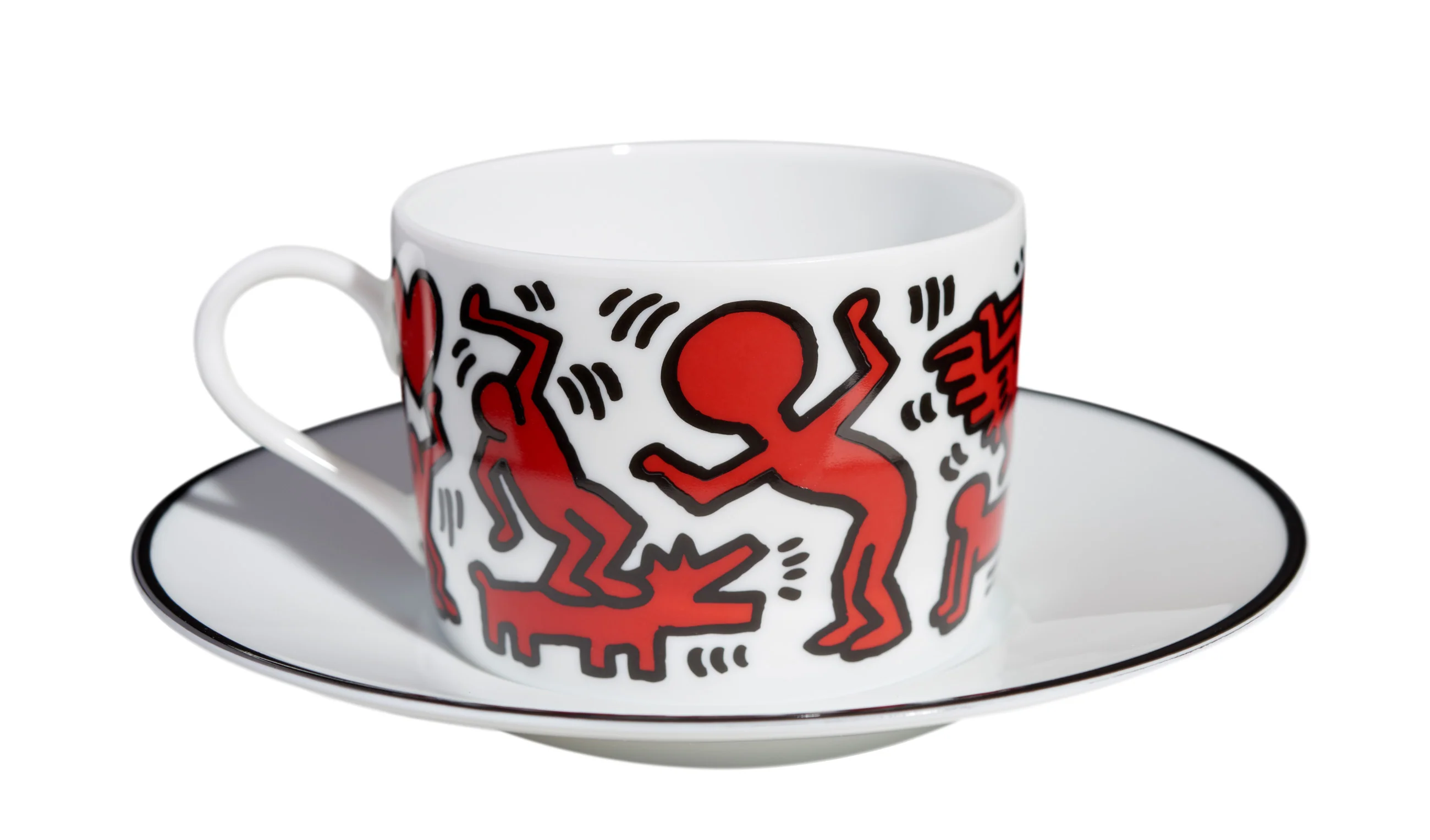 Keith Haring Porcelain tea cup & plate - Red on White - Image 2