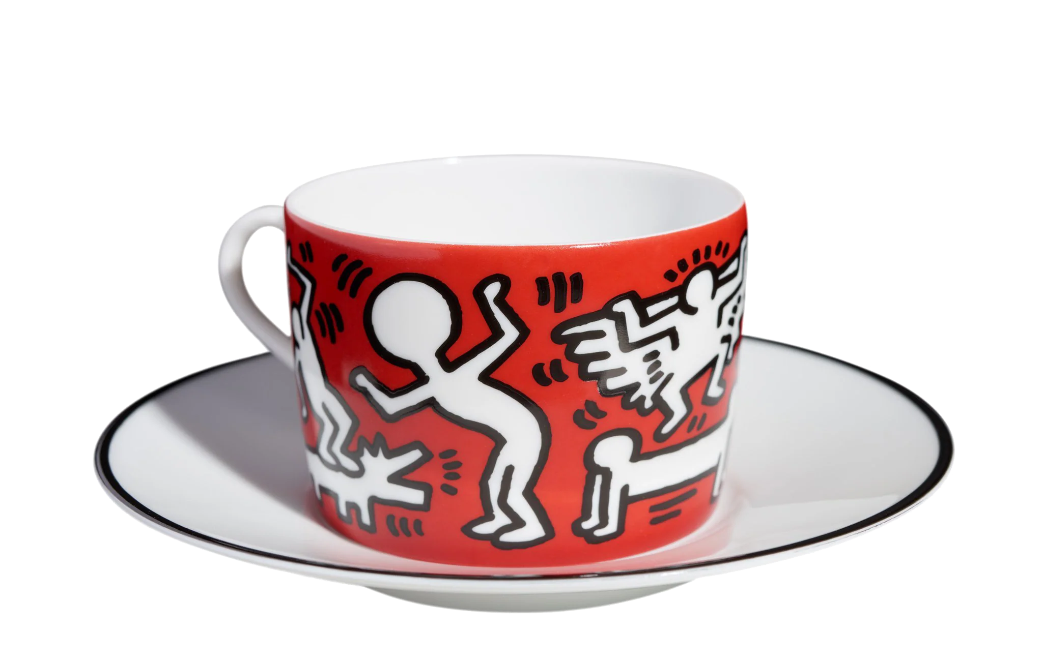 Keith Haring Porcelain tea cup & plate - White on Red - Image 2