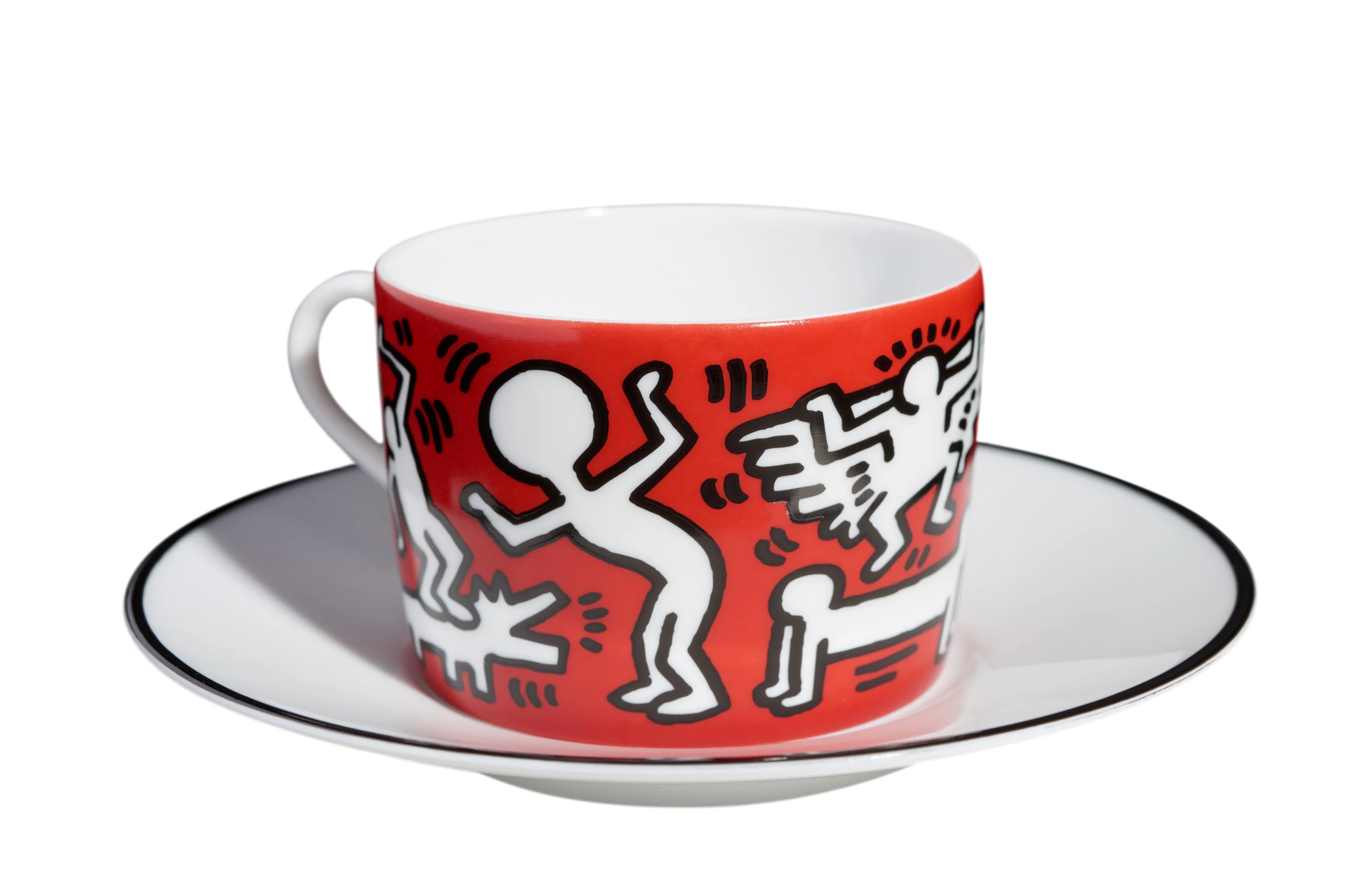 Keith Haring Porcelain tea cup & plate - White on Red - Image 3