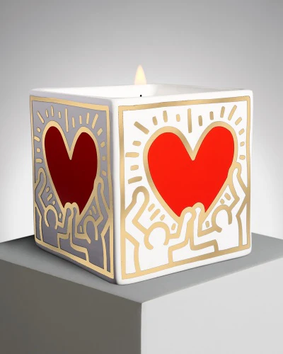 Keith Haring Red Pattern Heart Candle - Image 4