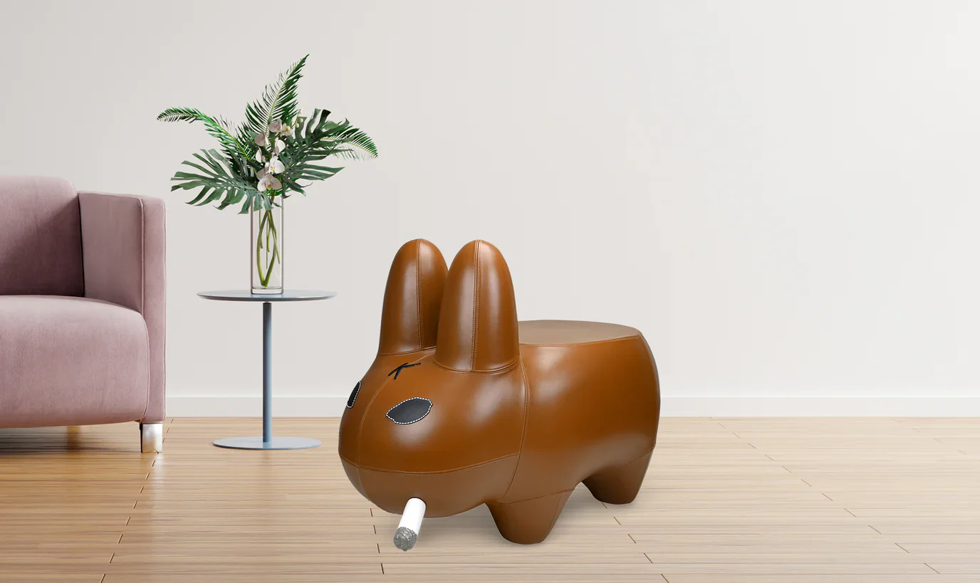 KIDROBOT ART GIANT LEATHER SMORKIN' LABBIT STOOL BY FRANK KOZIK - BROWN EDITION - Image 2