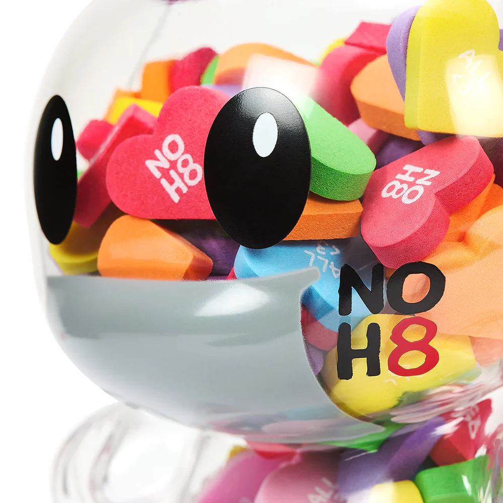 KIDROBOT X NOH8 "ALL <3 NOH8" 8” RAINBOW CLEAR SHELL DUNNY FILLED WITH HEARTS - Image 3