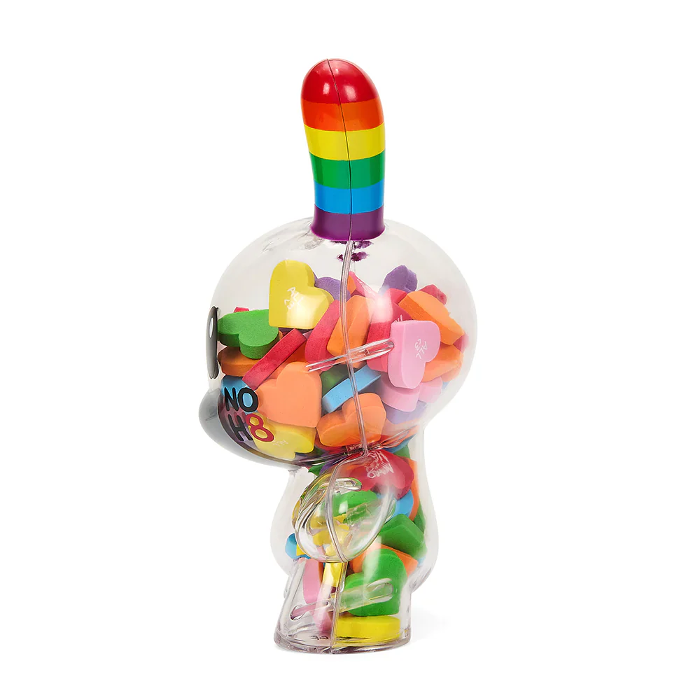 KIDROBOT X NOH8 "ALL <3 NOH8" 8” RAINBOW CLEAR SHELL DUNNY FILLED WITH HEARTS - Image 5
