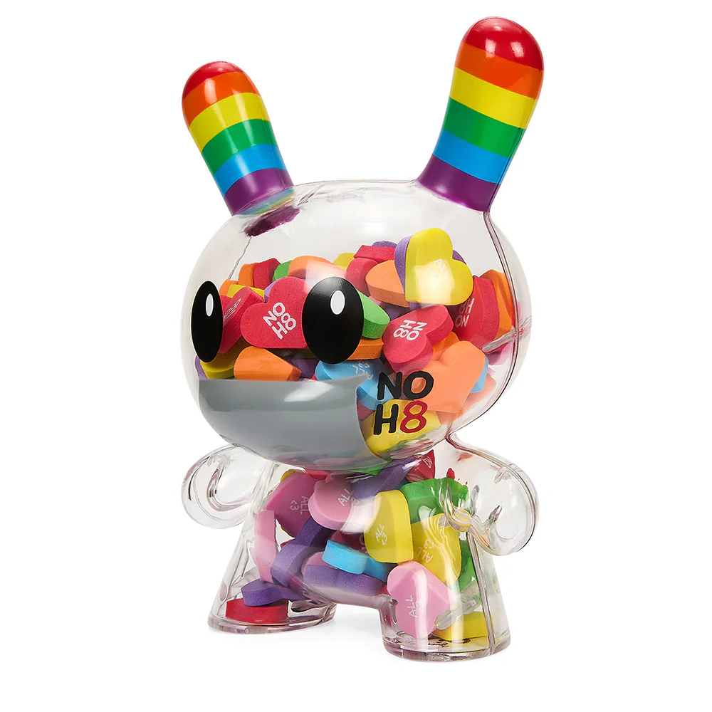 KIDROBOT X NOH8 "ALL <3 NOH8" 8” RAINBOW CLEAR SHELL DUNNY FILLED WITH HEARTS - Image 6