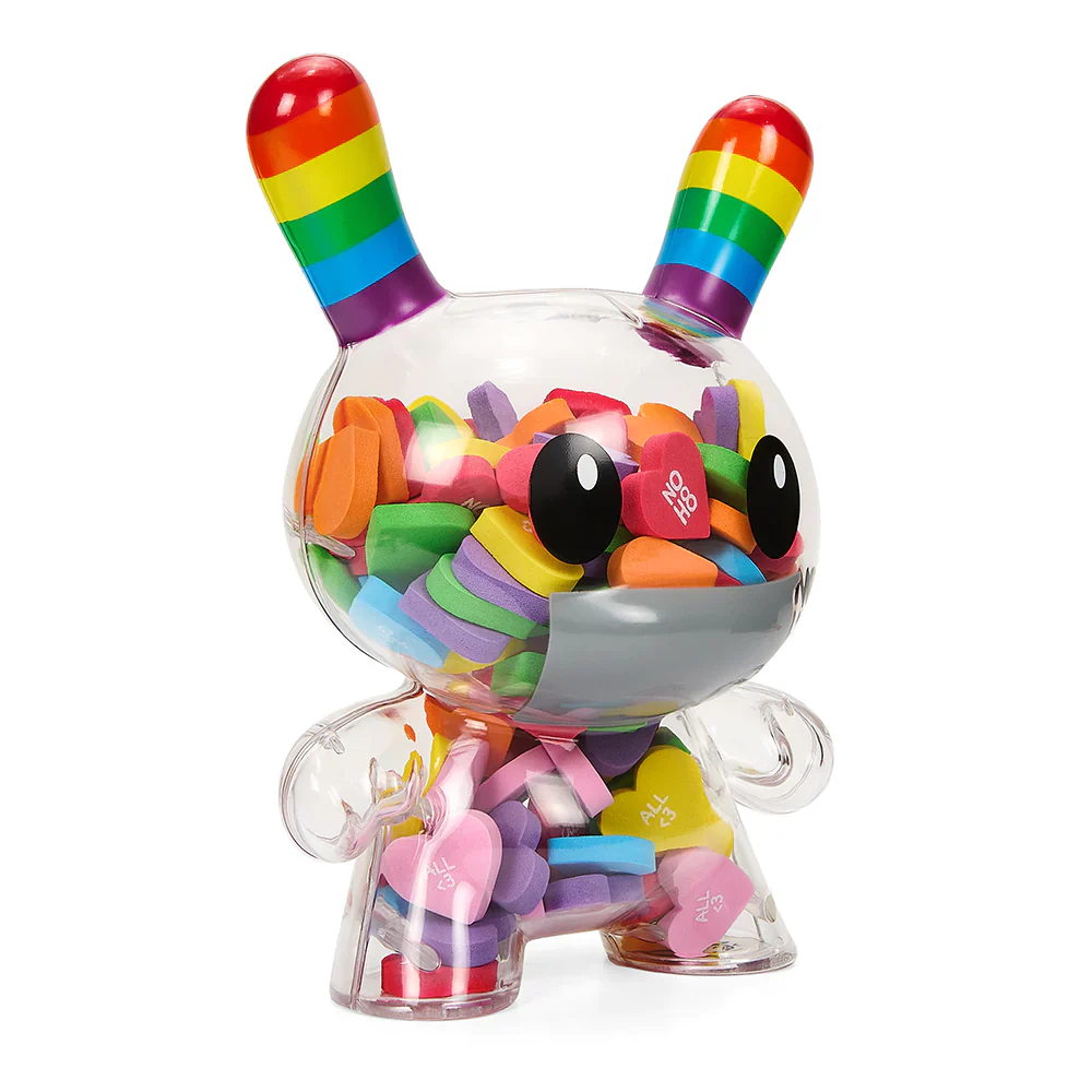 KIDROBOT X NOH8 "ALL <3 NOH8" 8” RAINBOW CLEAR SHELL DUNNY FILLED WITH HEARTS - Image 7