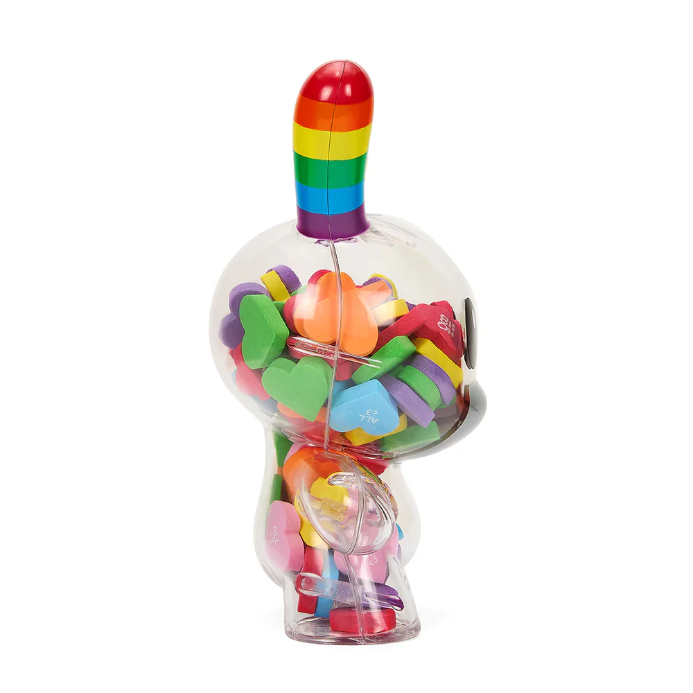 KIDROBOT X NOH8 "ALL <3 NOH8" 8” RAINBOW CLEAR SHELL DUNNY FILLED WITH HEARTS - Image 8