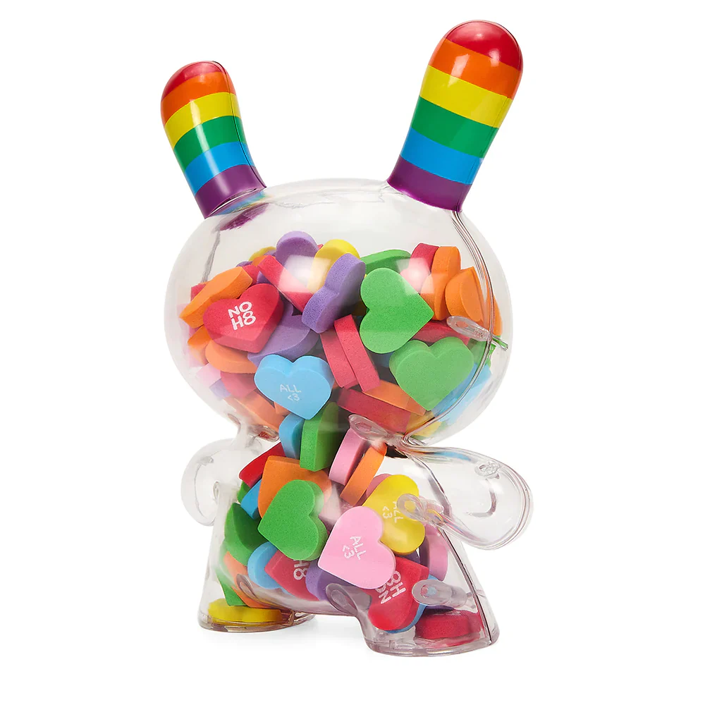 KIDROBOT X NOH8 "ALL <3 NOH8" 8” RAINBOW CLEAR SHELL DUNNY FILLED WITH HEARTS - Image 9