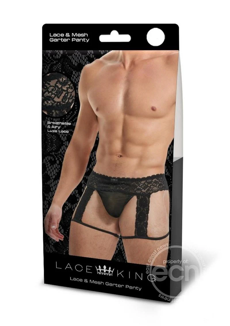 Lace King Men's Lace and Mesh Garter Panty Black - Image 2