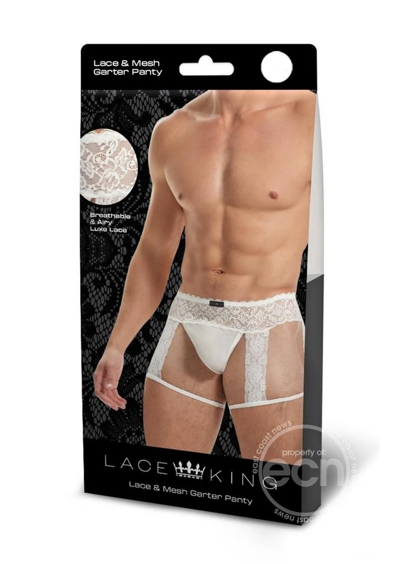 Lace King Men's Lace and Mesh Garter Panty White - Image 2