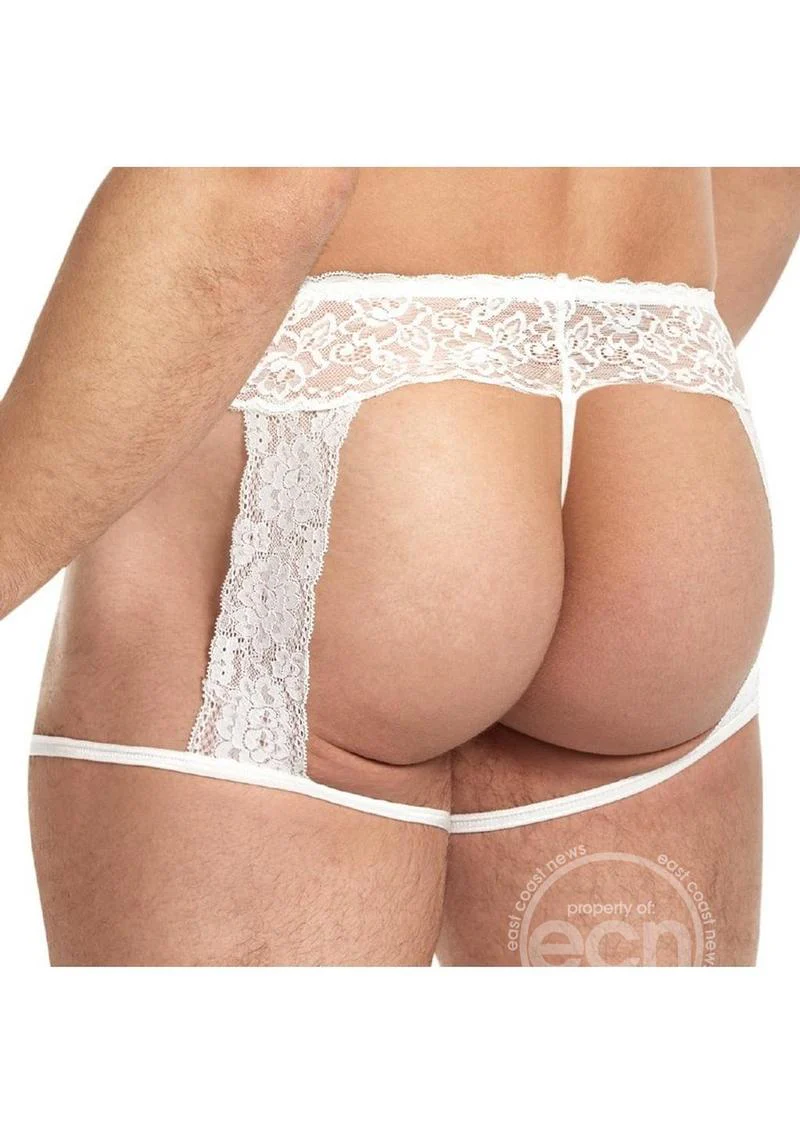 Lace King Men's Lace and Mesh Garter Panty White - Image 3
