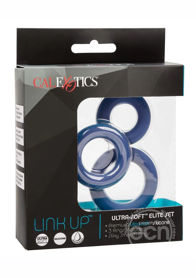 Link Up Ultra Soft Elite Set Silicone Cock Rings (Set of 3) - Blue - Image 2