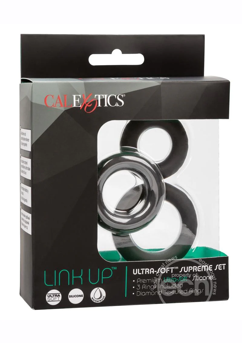 Link Up Ultra Soft Supreme Set Silicone Cock Rings (Set of 3) - Black - Image 2