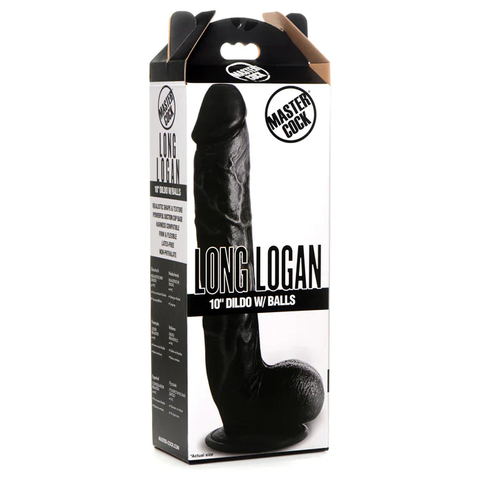 Long Logan 10" Dildo With Balls - Black - Image 2