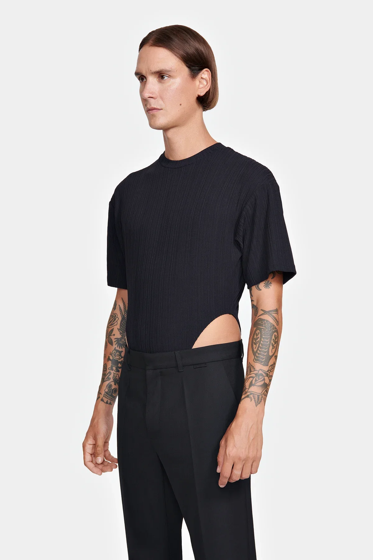 Louis Gabriel Nouchi BODY T-SHIRT IN RECYCLED RIBBED JERSEY BLACK - Image 7