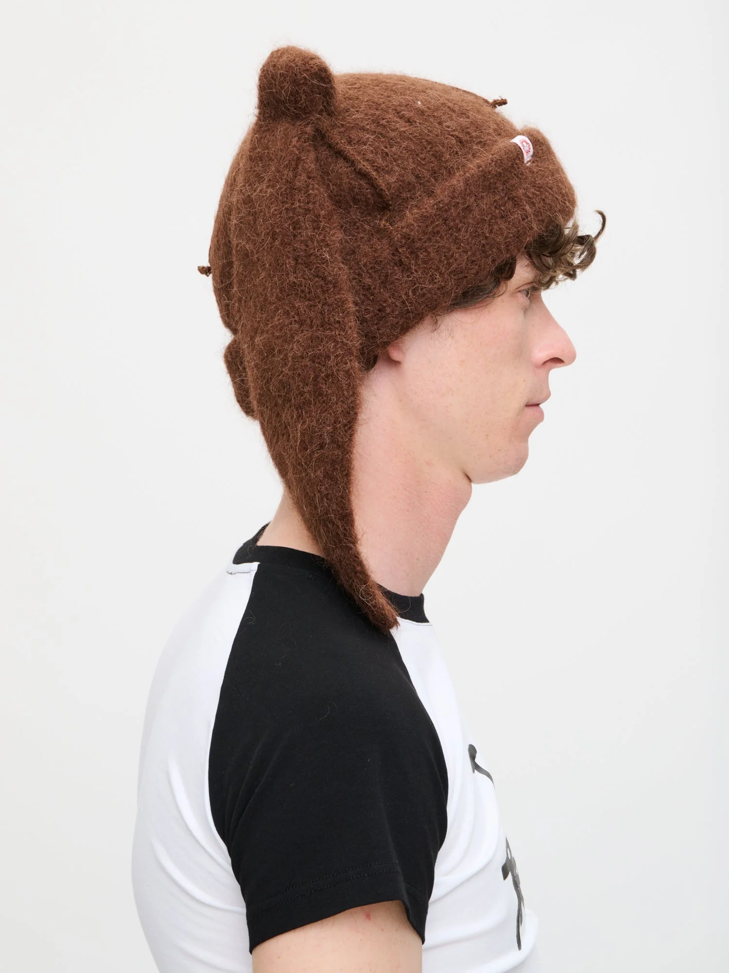 LOVERBOY BY CHARLES JEFFREY ALPACA CHUNKY RABBIT BEANIE in BROWN - Image 3