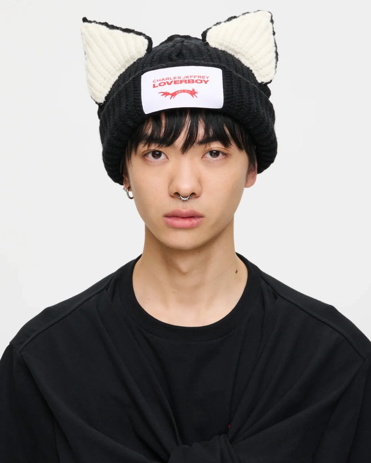 LOVERBOY BY CHARLES JEFFREY CHUNKY EARS BEANIE in BLACK / ECRU